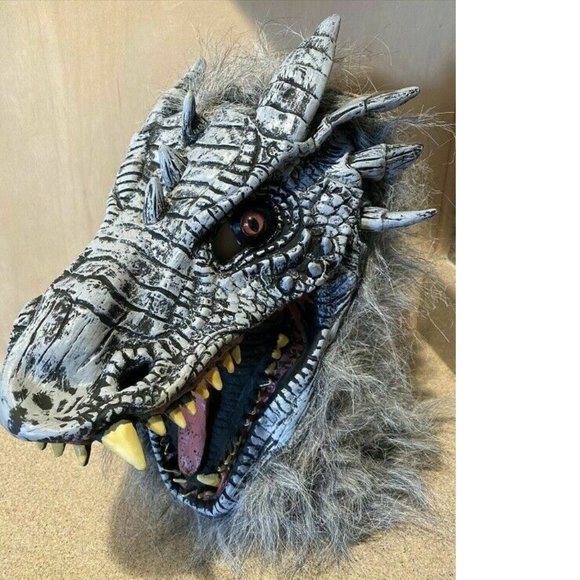 Boys Teens Deluxe Dragon Mask Halloween Costume Gray Headpiece Hyde and Eek NWT - Picture 2 of 4